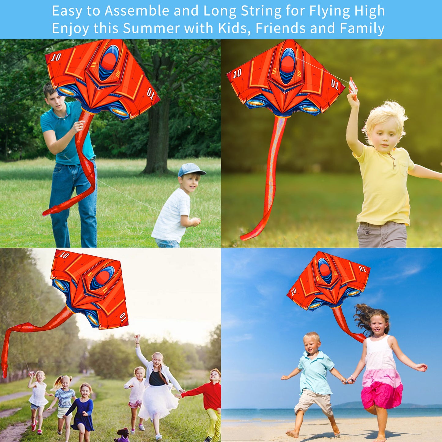 Kite for Kids Age 3-8 8-12, Large Kite for Boys Adults Easy to Fly & Assemble, Beach Kites with 328ft Kite String,Perfect for Beach Trip Park Family Activities Outdoor Games-Red Delta wing