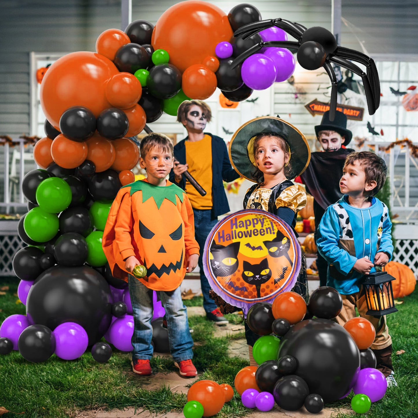 Halloween Balloon Garland Arch Kit, Black White Orange Silver Agate Balloons for Halloween Day Party Background Decorations