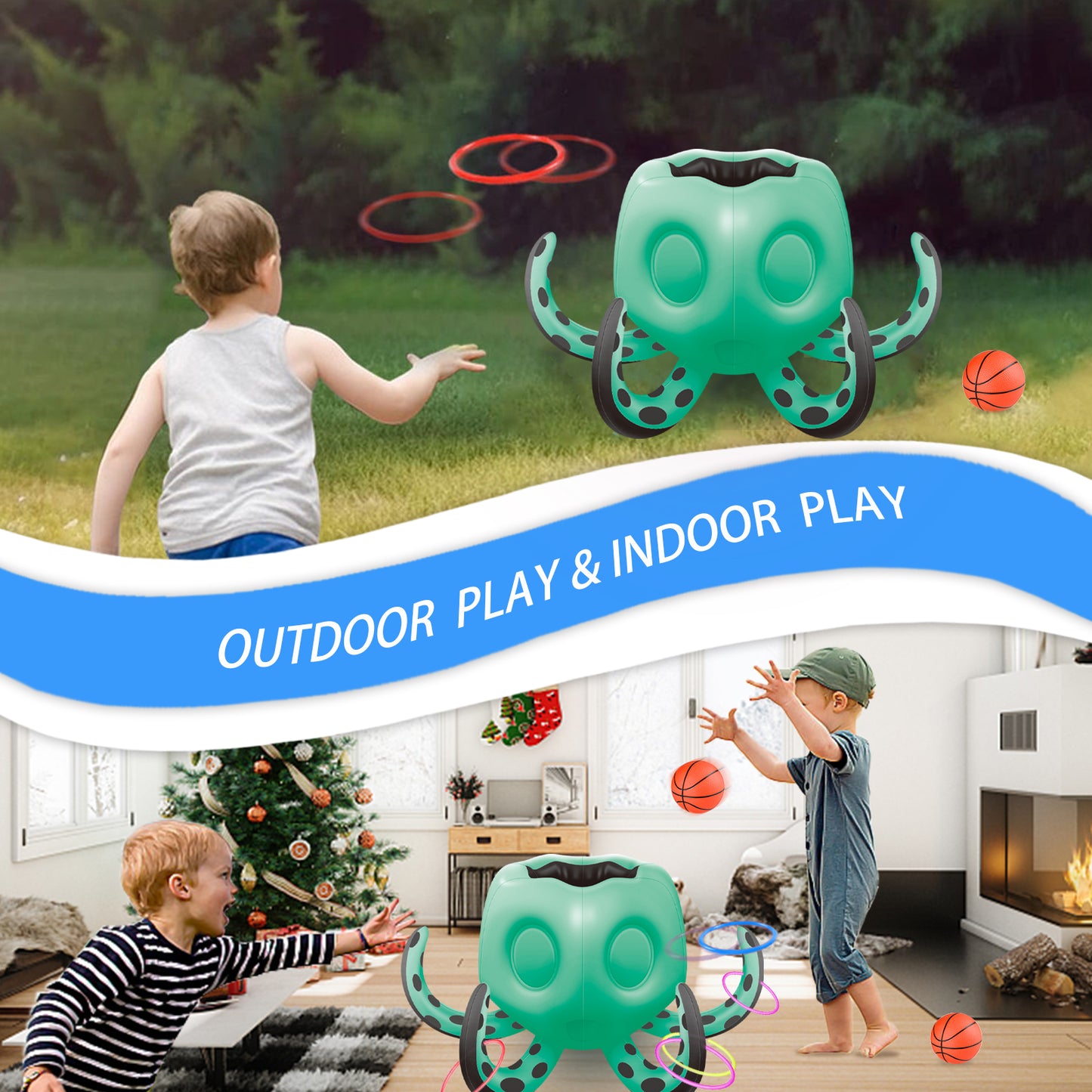 Octopus Pool Toys, Inflatable Basketball Hoop| Ring Toss Game for Indoor Outdoor Play, Cool Summer Toys for Ages 3 4 5 6 7 8 Year Old Boys Girls Adults Family Party Gift