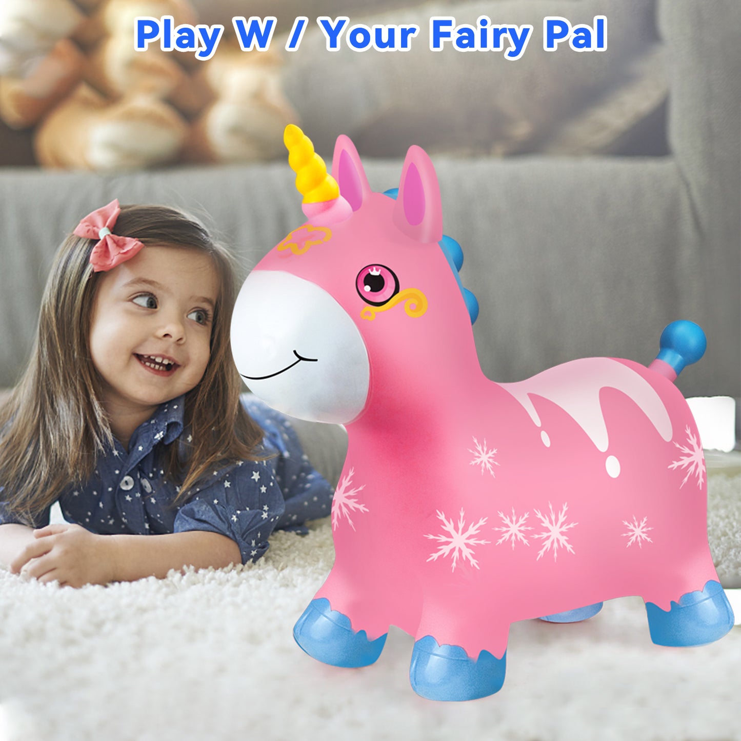 Bouncy Horse - Baby Toys Inflatable Plush Bouncing Dinosaur Hopper, Indoor Outdoor Toys Ride On Animal with Pump for Boys Girls Toddlers Birthday Party Gifts