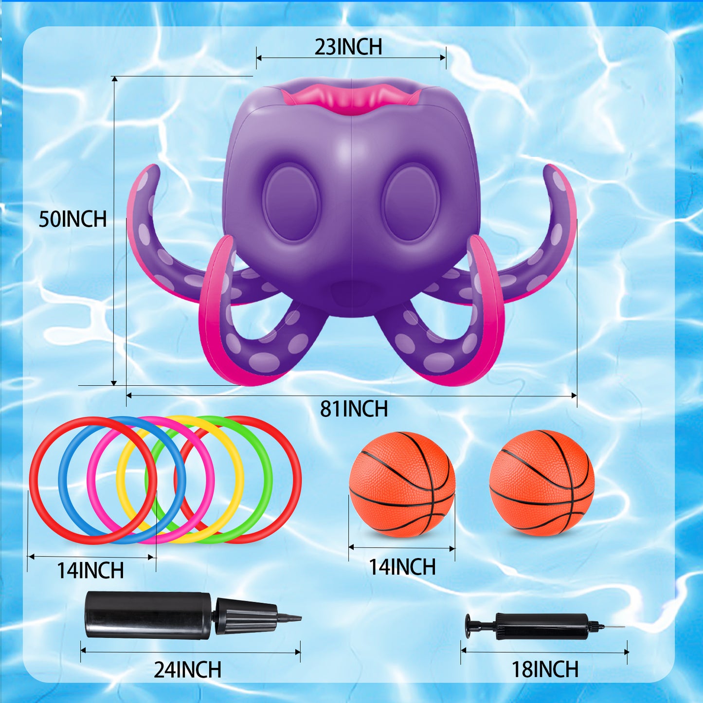 Octopus Pool Toys, Inflatable Basketball Hoop| Ring Toss Game for Indoor Outdoor Play, Cool Summer Toys for Ages 3 4 5 6 7 8 Year Old Boys Girls Adults Family Party Gift