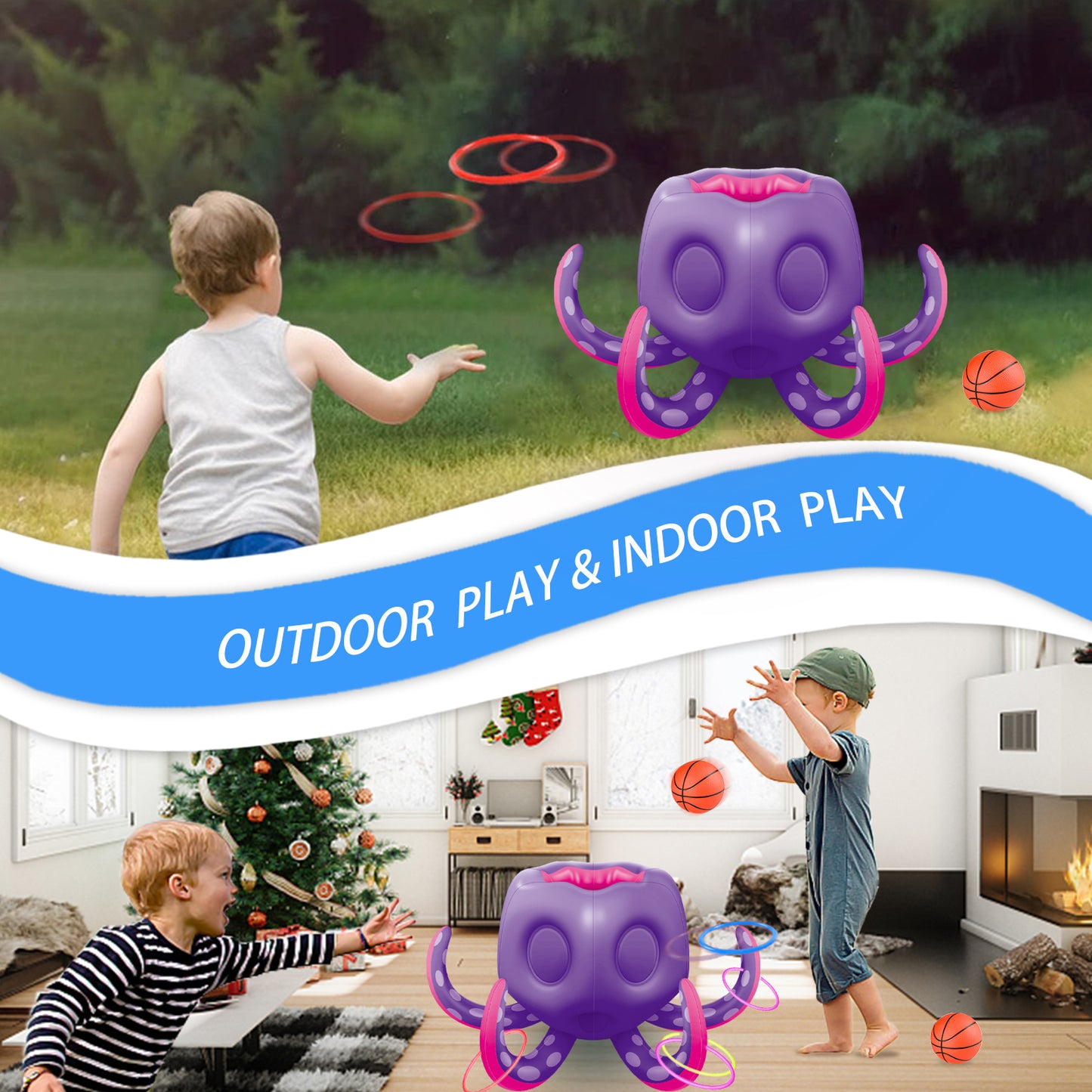 Octopus Pool Toys, Inflatable Basketball Hoop| Ring Toss Game for Indoor Outdoor Play, Cool Summer Toys for Ages 3 4 5 6 7 8 Year Old Boys Girls Adults Family Party Gift