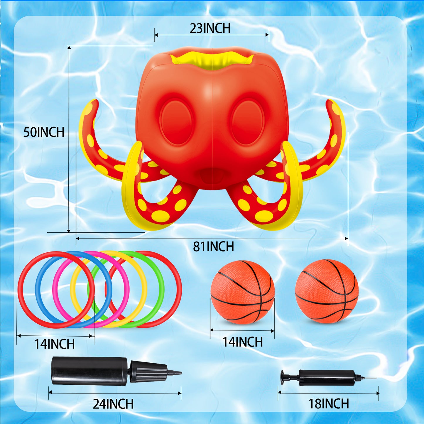 Octopus Pool Toys, Inflatable Basketball Hoop| Ring Toss Game for Indoor Outdoor Play, Cool Summer Toys for Ages 3 4 5 6 7 8 Year Old Boys Girls Adults Family Party Gift