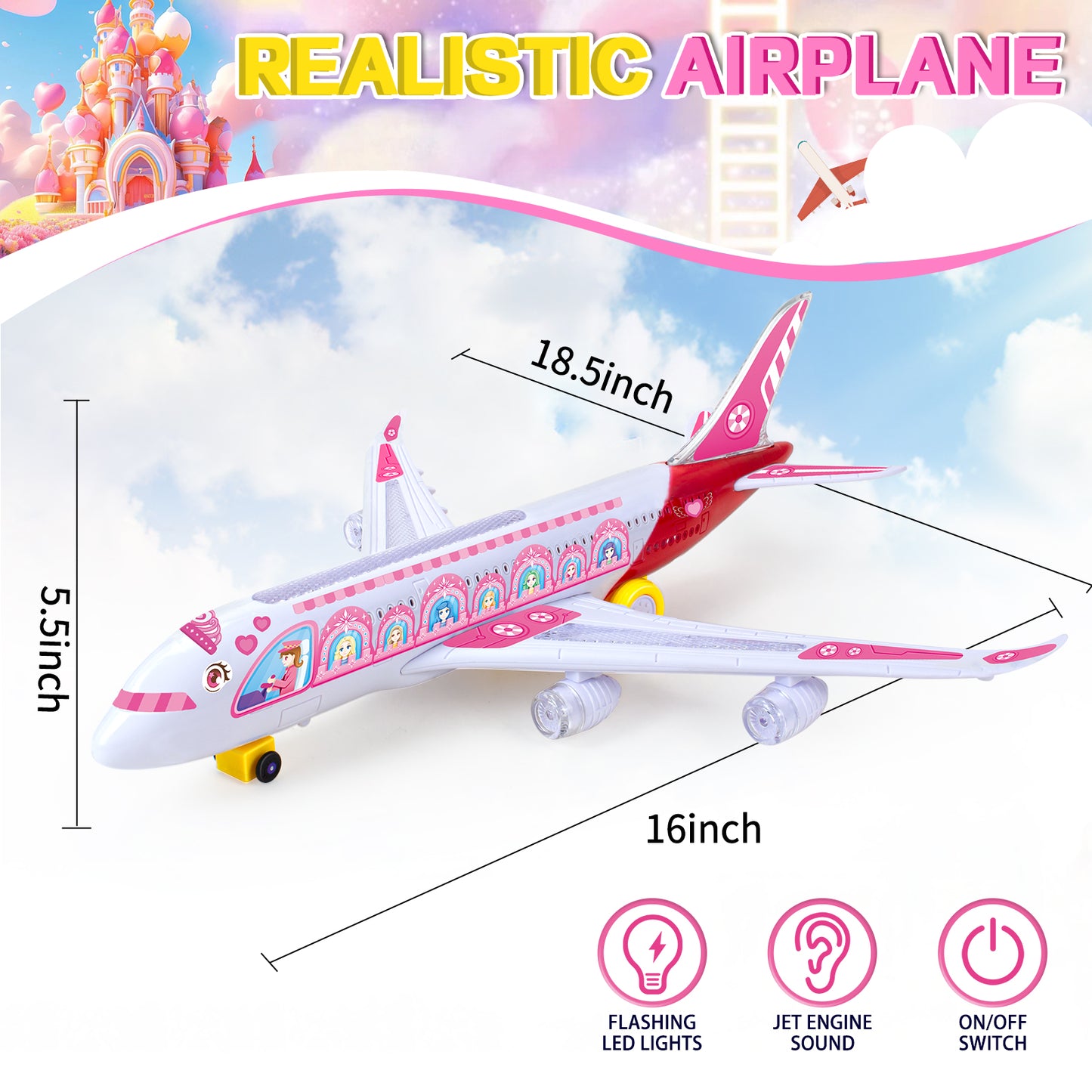 Big Planes Toys for 3 4 5 6 8 Year Old Boys Girls,Toddler Toys, Airplane Model with LED Lights and Sounds and Universal Wheel, Sensory Toddler Autism Toys for Kids Birthday Festive Days Gift