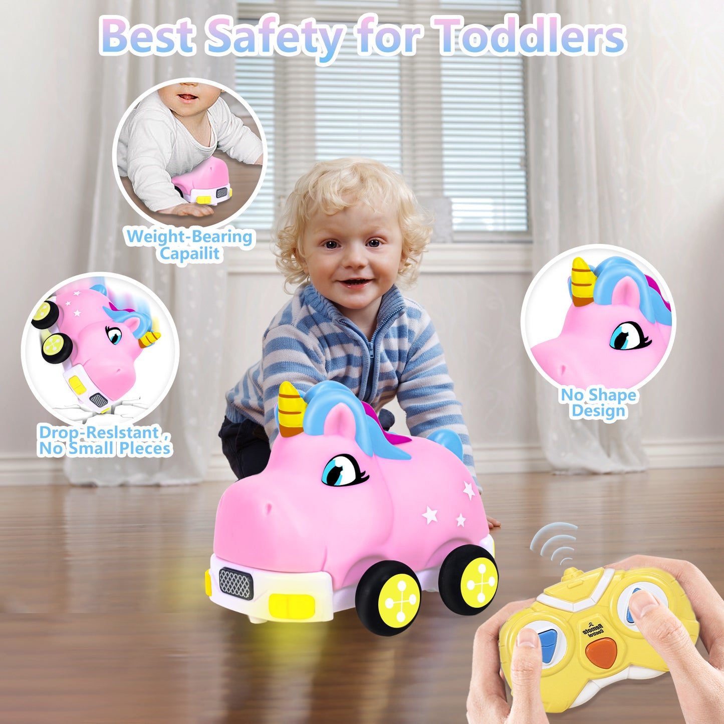 Remote Control Cars,Kids RC Car Toy for Toddlers Boys 1 2 3 Years Old,Cartoon Cars with Lights and Music Birthday Gifts for Boys Girls Age 1-3