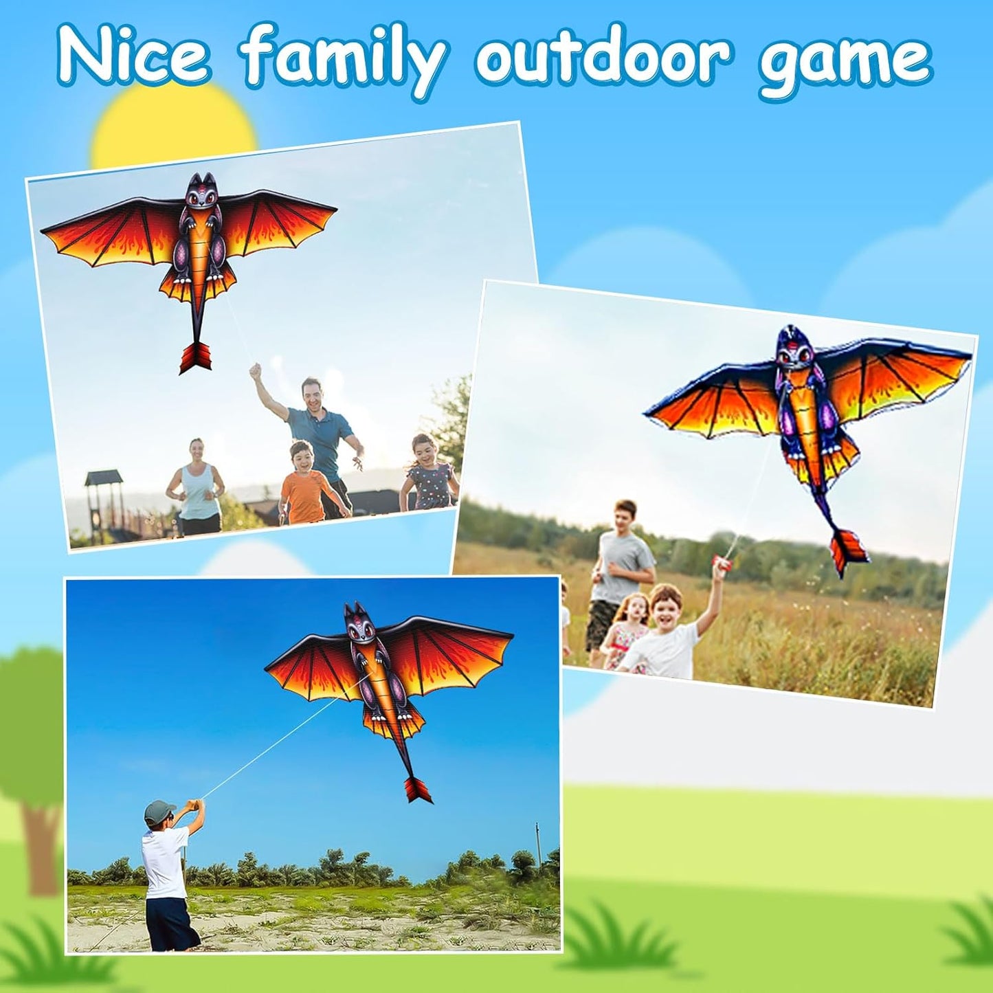 Large Kite for Children and Adults, Red Dragon Kite with 328ft Kite String and Kite Bag, Easy to Fly Kids Kite for Beginners, Trip Outdoor Family Activities Party Games Easy to Carry