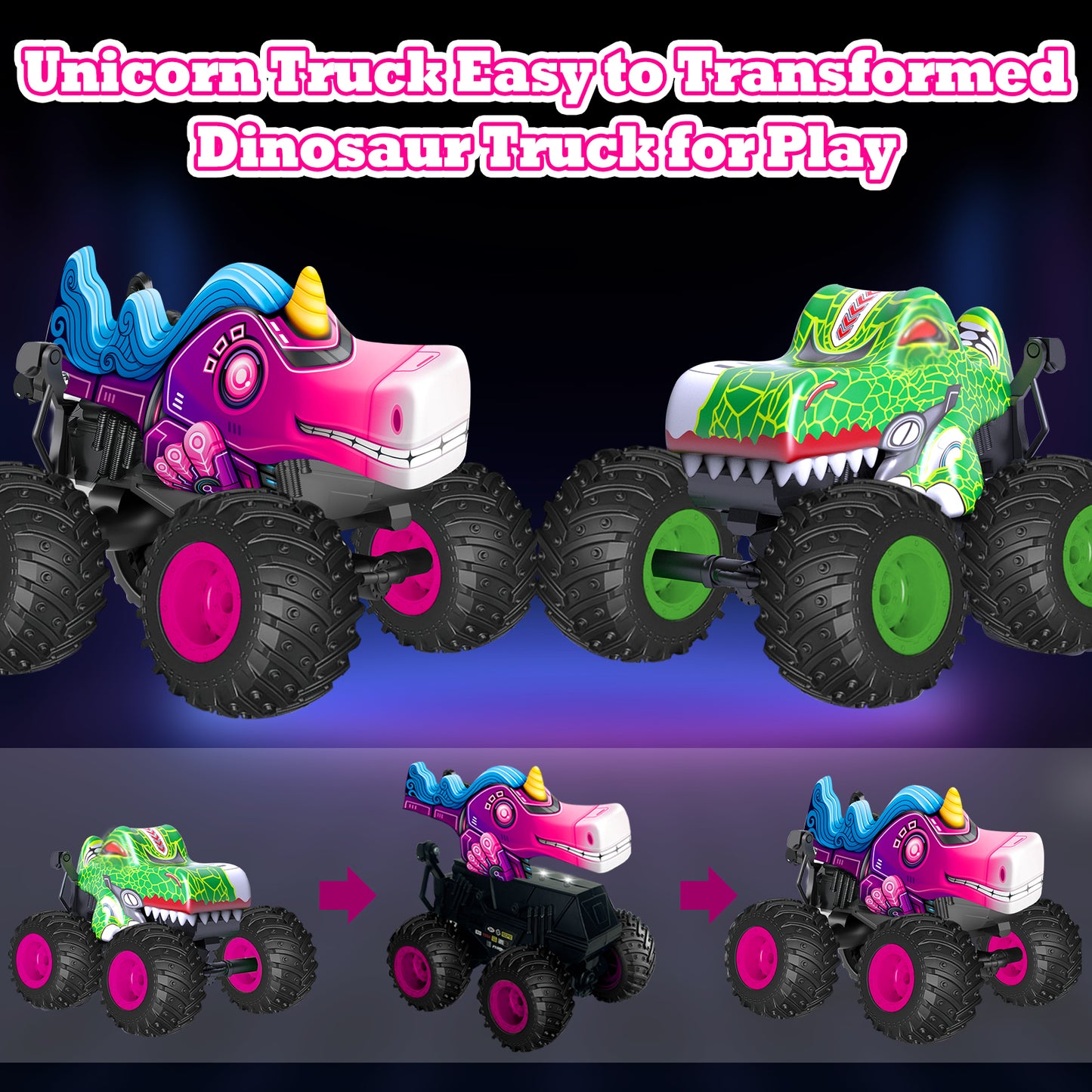 Remote Control Monster Car, All Terrain Remote Control Monster Truck, RC Monster Car Toy Truck with Music LED Light, RC Monster Truck for Boys 4-7 8-12 Girls Kids