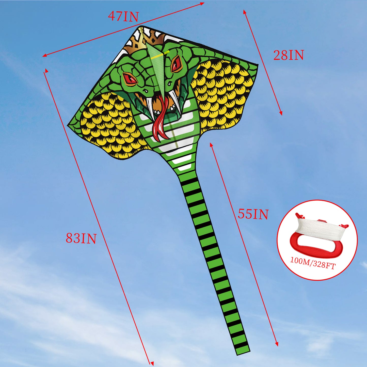 Kite for Kids Age 4-8 8-12, Large Kite for Boys Adults Easy to Fly & Assemble, Beach Kites with 328ft Kite String,Perfect for Beach Trip Park Family Activities Outdoor Games-Red Snake