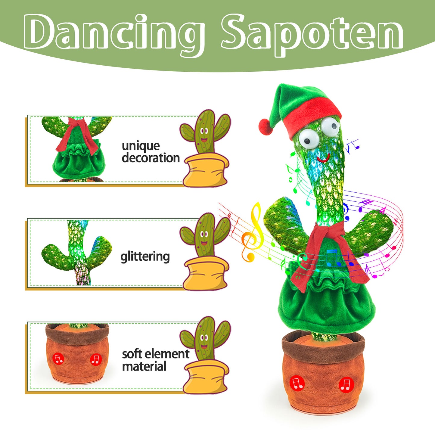 Dancing Talking Cactus Baby Toy,Dancing Cactus Mimicking Toy Repeats What You Say,Imitate Speech Sing English Songs,Christmas Birthday Gifts Party Favors for Kids Boys Girls