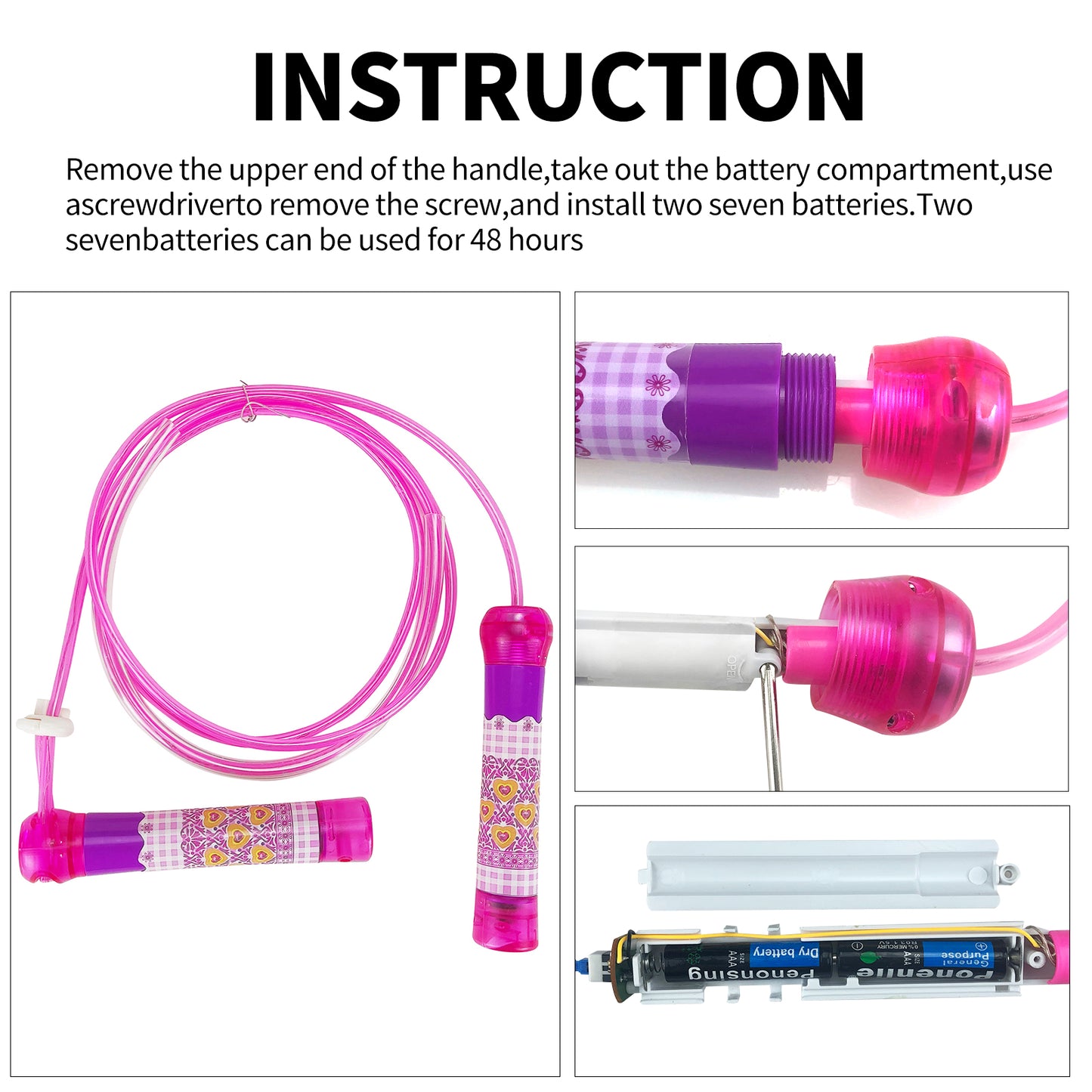 Jump Rope for Kids Ages 4-8-12+, Adjustable Size Led Jump Rope Light Up Skipping Rope with Colorful Lights for Teens Adults Glow Party Favor Outdoor Indoor Exercise Fitness Activity - Pink