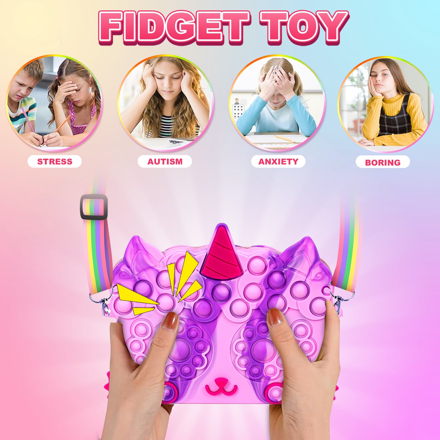 Sensory Bubble Game Fidget Toys, Toys for 2 3 4 5 Year Old Girls, Bubble Purse Pets for Toddlers Girls- ADHD Anxiety Autismand Stress Reliever Toy Unicorn Gifts for Kids Adults
