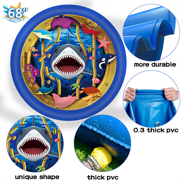 PVC inflatable shark spray mat childrens outdoor paddling bath pool grass beach toys