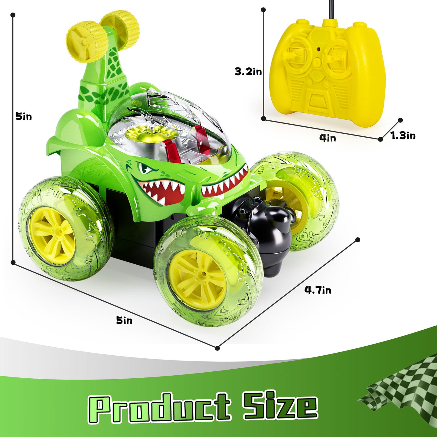 Remote Control Cars, Toy Cars for Kids Age 3 4 5 6, RC Stunt Car with LED Light,Green Shark Gifts for Girls & Boys, Shark Toys for 3 4 5 6 Year Old Girls & Boys