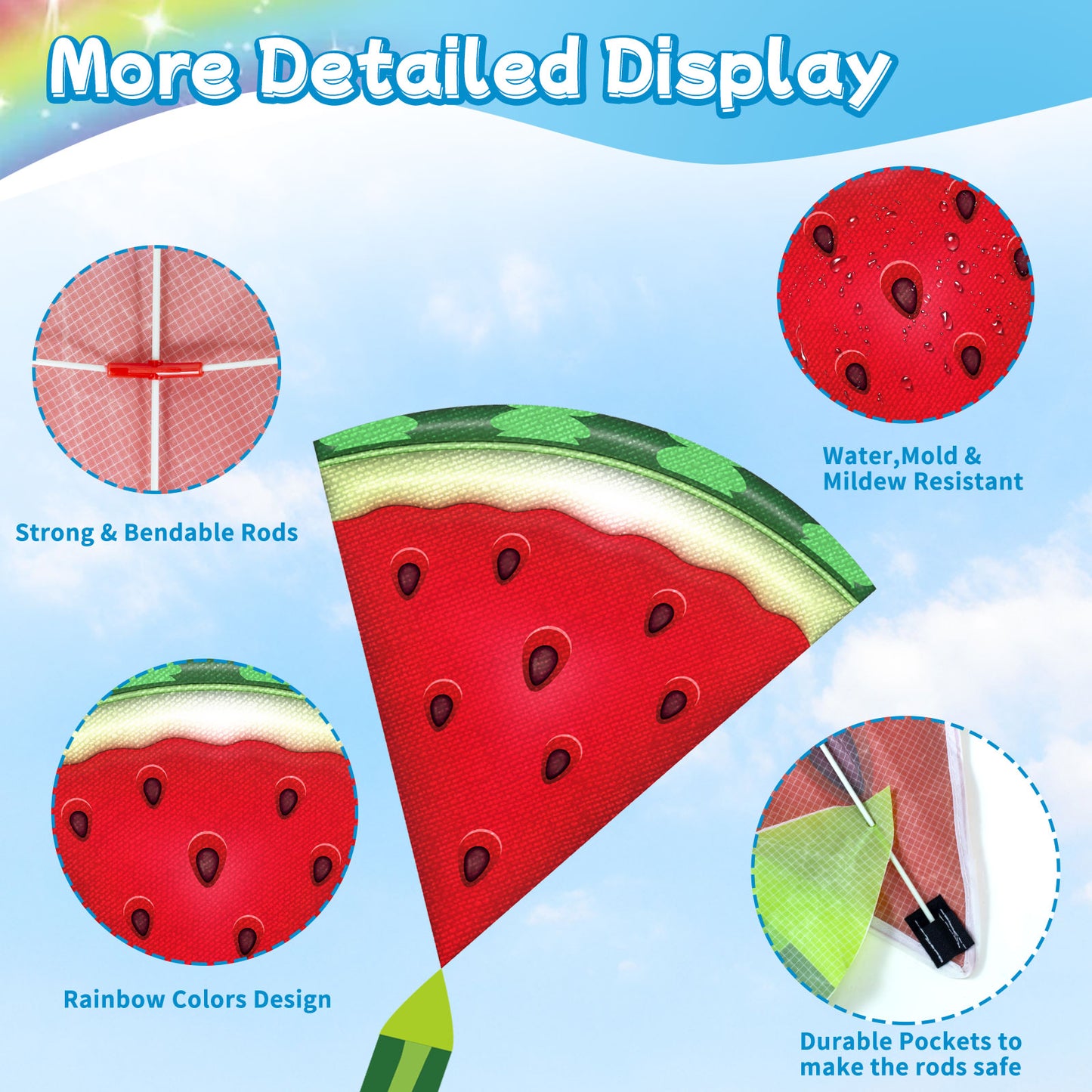 Flying Fruit Kites- Sector Single Line Kite with Colorful Tail Ribbons for Kids Ages 4-8, 8-12 & Adults - Easy to Fly for Toddlers & Beginners