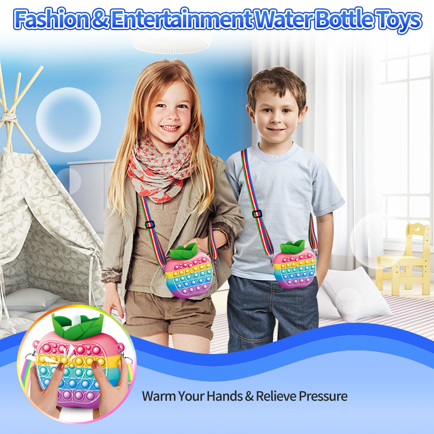 Gifts for 3 4 5 6 7 Year Old Girls & Boys- Water Bottles Toys, Cute Water Bottle Shoulder Bag Fidget Sensory Toys for Kids School Office Travel Gym Camping Hiking, Christmas Stocking Stuffers