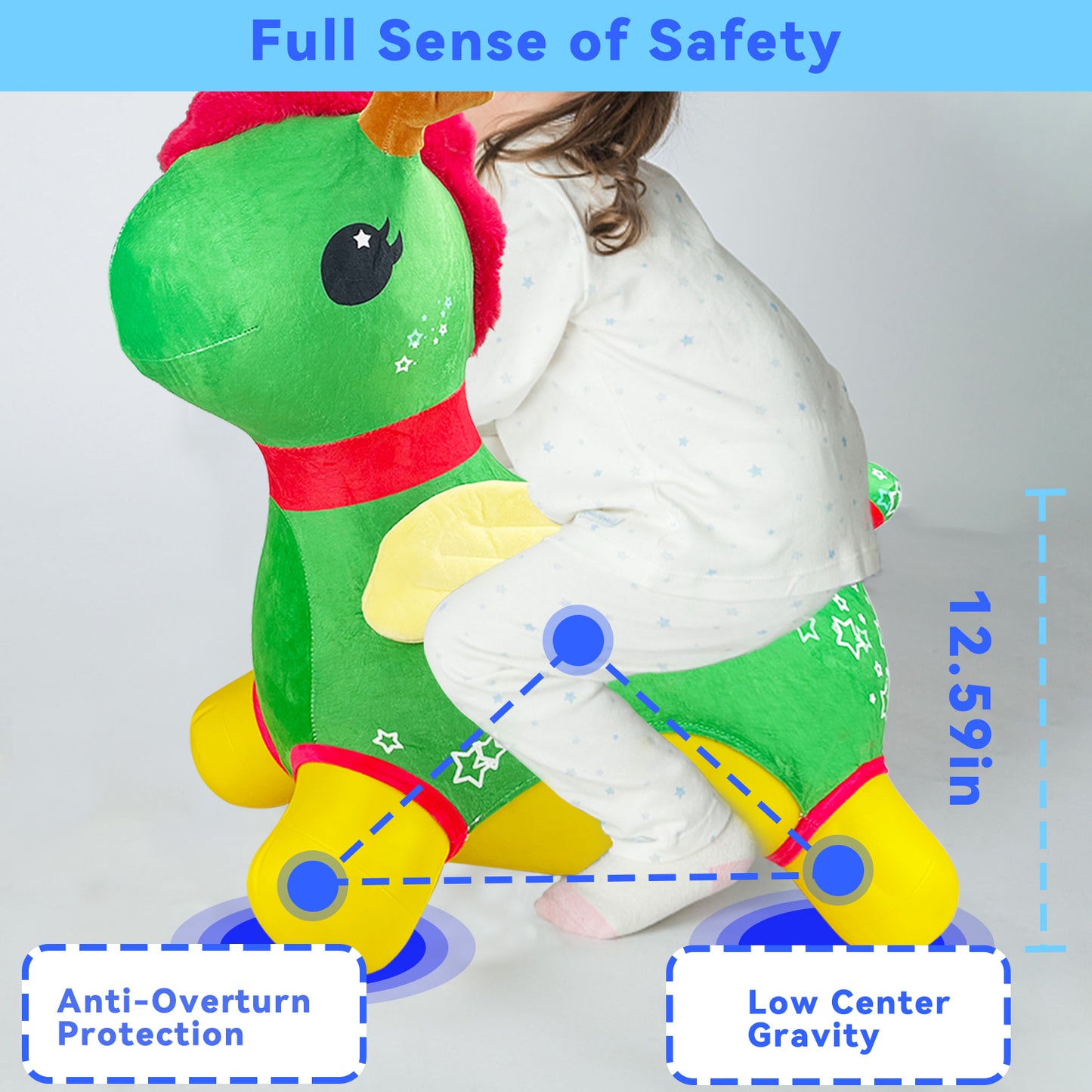 Bouncy Horse - Baby Toys Inflatable Plush Bouncing Dinosaur Hopper, Indoor Outdoor Toys Ride On Animal with Pump for Boys Girls Toddlers Birthday Party Gifts