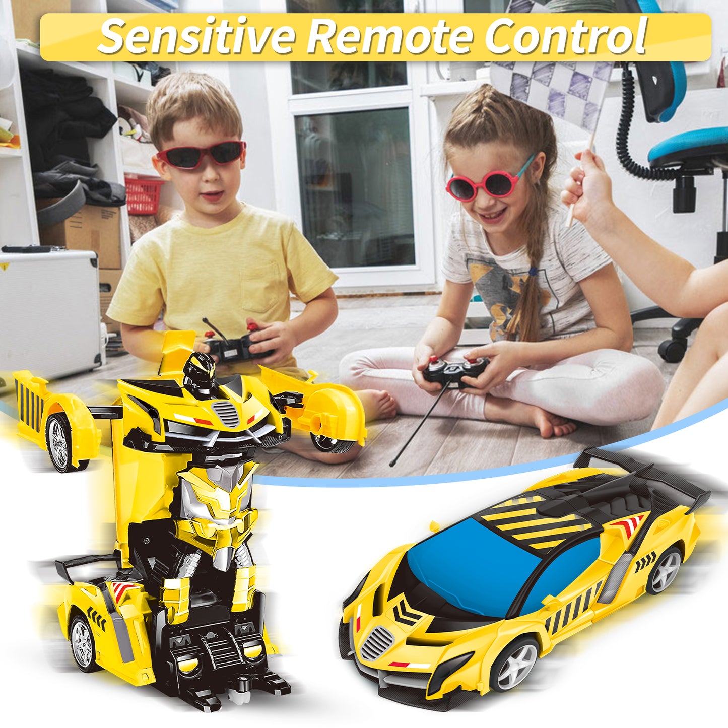 Remote Control Car Transform Car Robot Toy for Kids,1:18 Scale High Speed RC Cars Racing Car with 360°Rotating for Boys 3 4 5 6 7 8 9 Years Old Birthday-Yellow