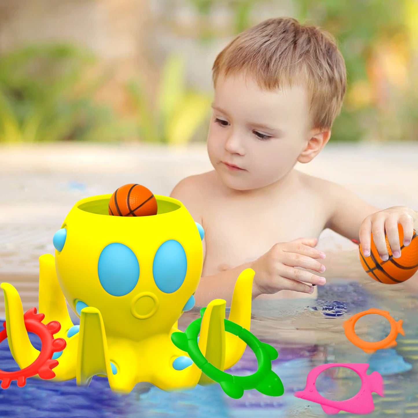 Octopus Pool Toys, Inflatable Basketball Hoop| Ring Toss Game for Indoor Outdoor Play, Cool Summer Toys for Ages 3 4 5 6 7 8 Year Old Boys Girls Adults Family Party Gift