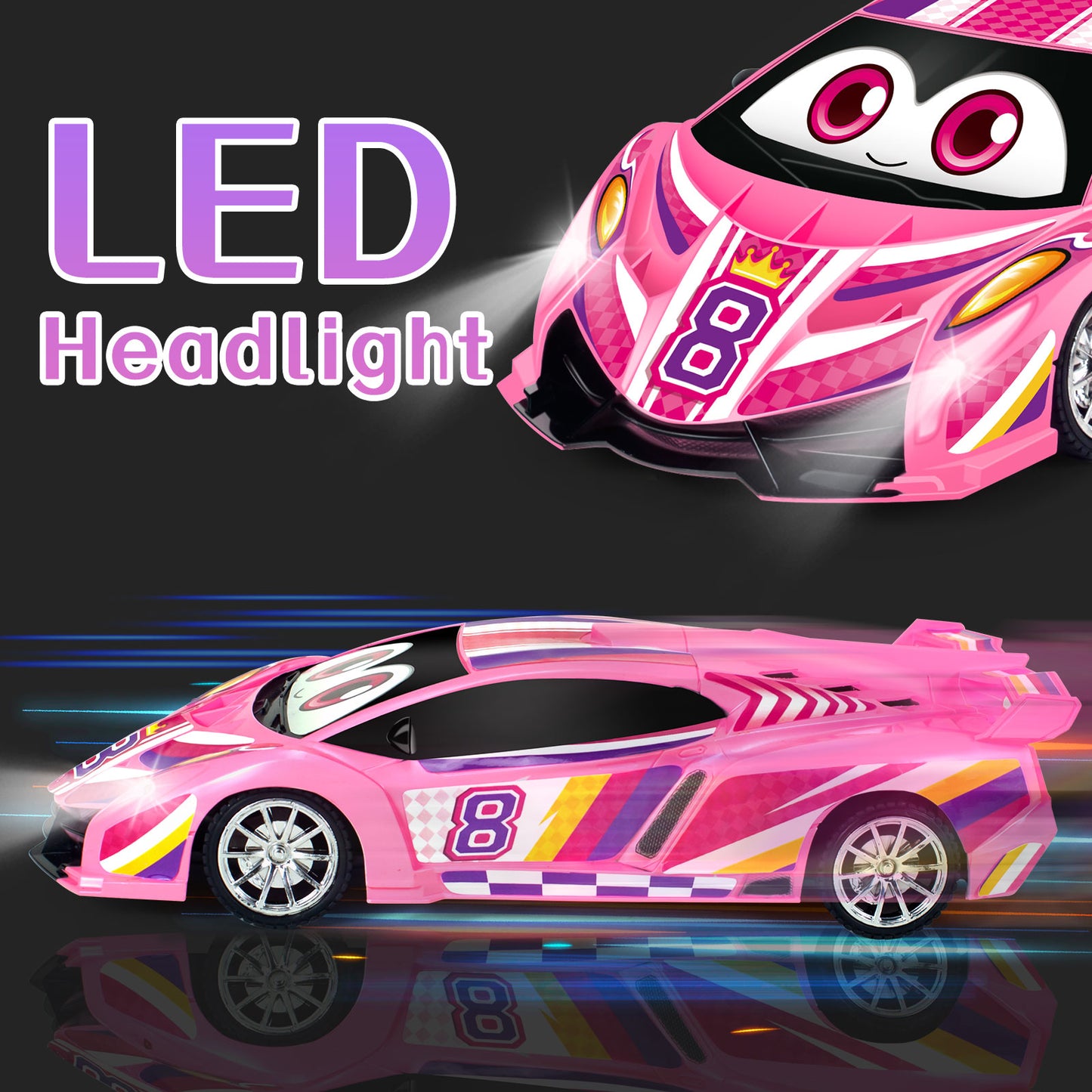 Remote Control Cars Toys for 3 4 5 6 7 8 Year Old Boys 1:18 High Speed Sports Racing Drift RC Car with LED Light Boys Girls Gifts Age 3-12 Kids Toy Birthday Presents Indoor Outdoor Game
