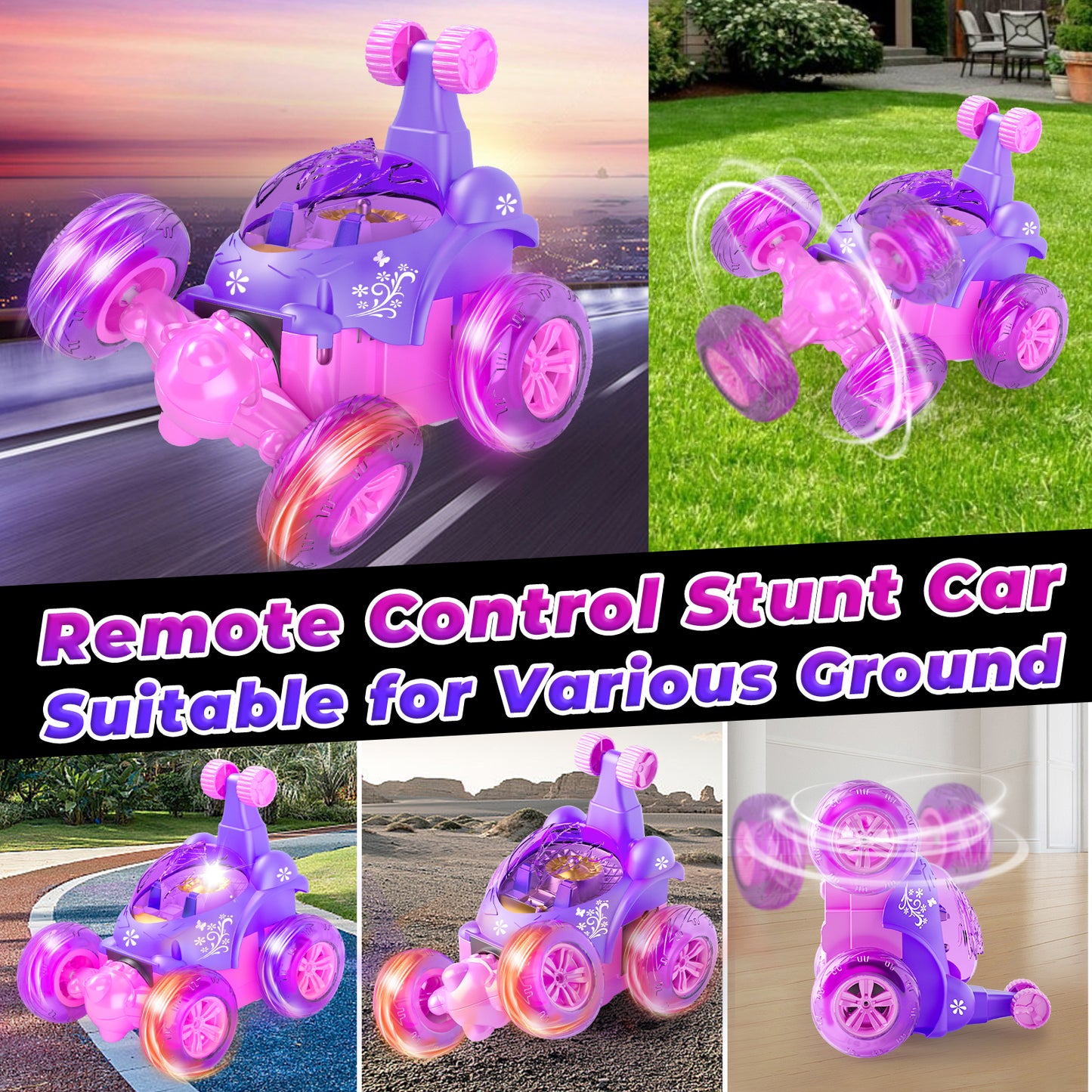 Remote Control Cars, Toy Cars for Kids Age 3 4 5 6, RC Stunt Car with LED Light, Pink Gifts for Girls, Unicorn Toys for 3 4 5 6 Year Old Girls