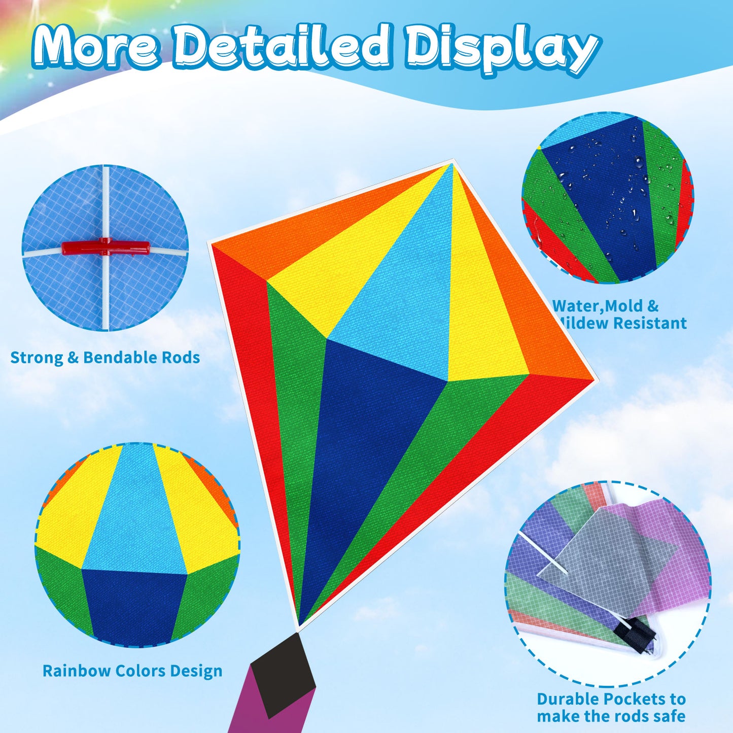 Kites for Children, Easy to Fly Rainbow Delta Kites for Kids Ages 4-12, Perfect for Beginners, Outdoor Beach Toys with Colorful Tail, Kites and Flying Toys for Kids and Adults