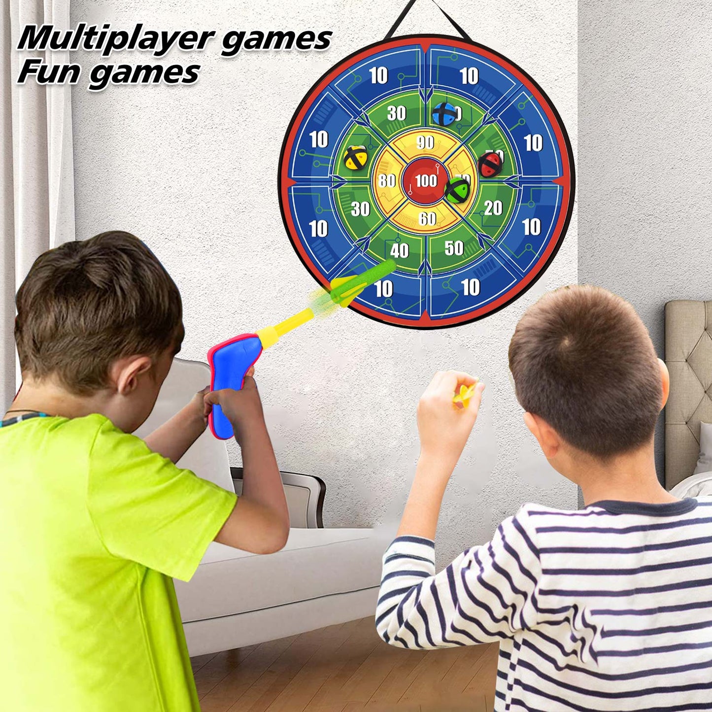 29'' Large Dart Board for Kids, Boys Toys Double Sided Dartboards with 16 Velcro Sticky Balls and 5 Darts, Indoor Outdoor Party Games Toys Gifts for 3 4 5 6 7 8 9 10 11 12 Year Old Boys Girls