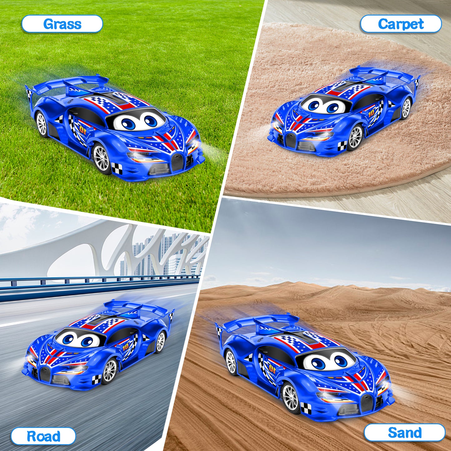 Remote Control Cars Toys for 3 4 5 6 7 8 Year Old Boys 1:18 High Speed Sports Racing Drift RC Car with LED Light Boys Girls Gifts Age 3-12 Kids Toy Birthday Presents Indoor Outdoor Game