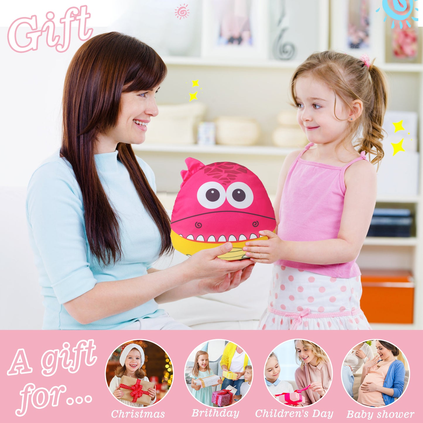 The Original Four Faces Dinosaur Plushie Toys- Sensory Fidget Toy for Stress Relief- A Soft Stuffed Animal Plush Toy That Understands Your Kid's Mood Better!