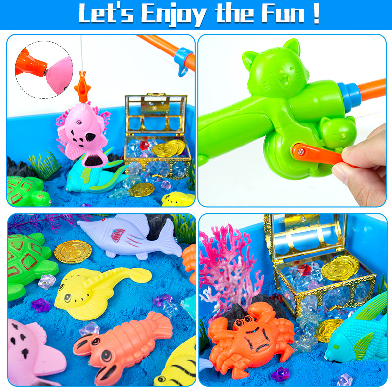 New 2nd generation stereo Sandbox Toy Sensory Bin Toy for Kids-Go Fishing Toys and Play Sand Kit for Boy,Sensory Bin Filler and Toddler Activities for Boys and Girls Ages 3-6+
