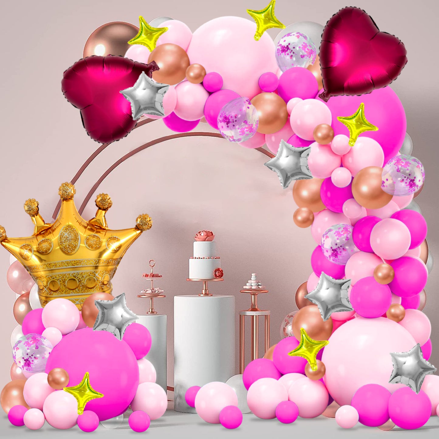 Pink Balloon Arch Kit, White Pastel Pink Metallic Party Balloons Garland Kit for Birthday Baby Shower Wedding Anniversary Carnival Party Decorations Supplies