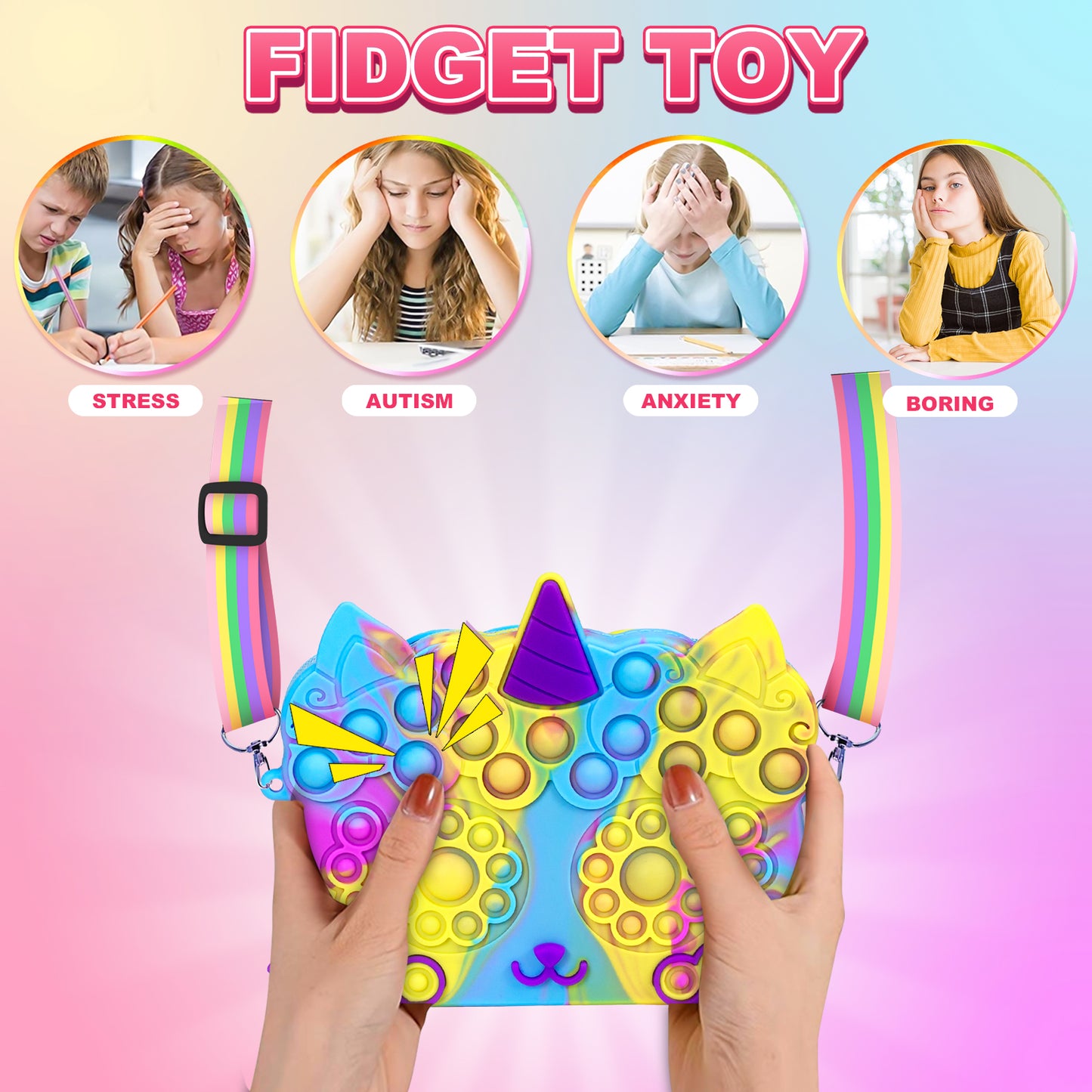 Sensory Bubble Game Fidget Toys, Toys for 2 3 4 5 Year Old Girls, Bubble Purse Pets for Toddlers Girls- ADHD Anxiety Autismand Stress Reliever Toy Unicorn Gifts for Kids Adults