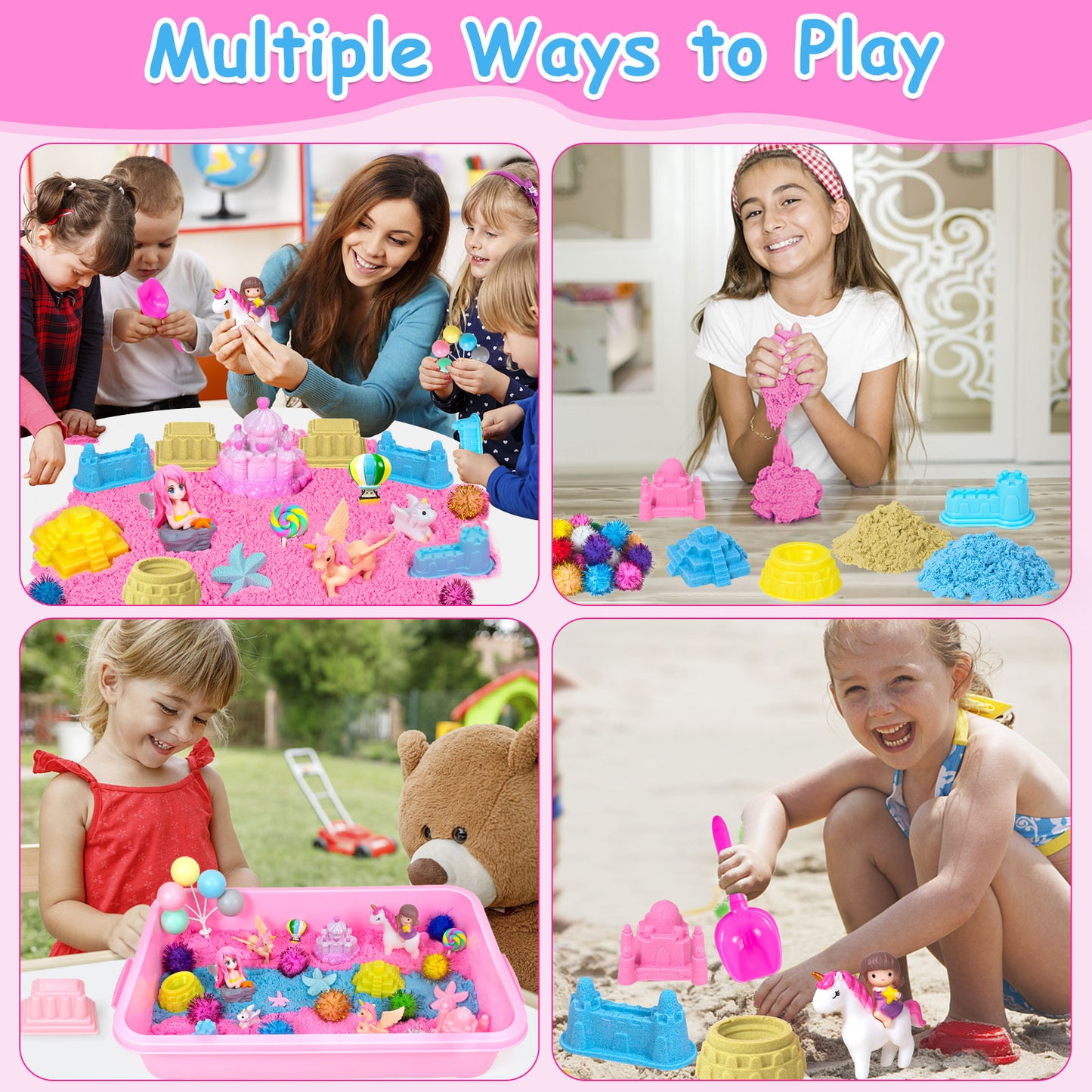 Unicorn Sensory Bin,Play Sand Kit for Girls,Unicorn Toys for Kids,Castle Moulds,Toddler Activities and Sensory Bin Fillers for Toddlers 3+