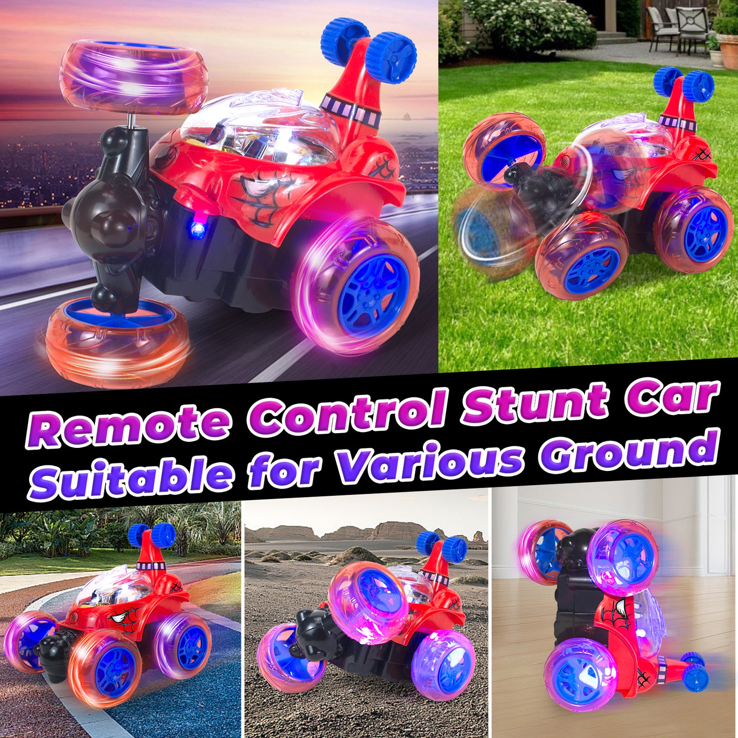 Remote Control Cars, Toy Cars for Kids Age 3 4 5 6, RC Stunt Car with LED Light,Red Spider Gifts for Girls & Boys, Spider Toys for 3 4 5 6 Year Old Girls & Boys
