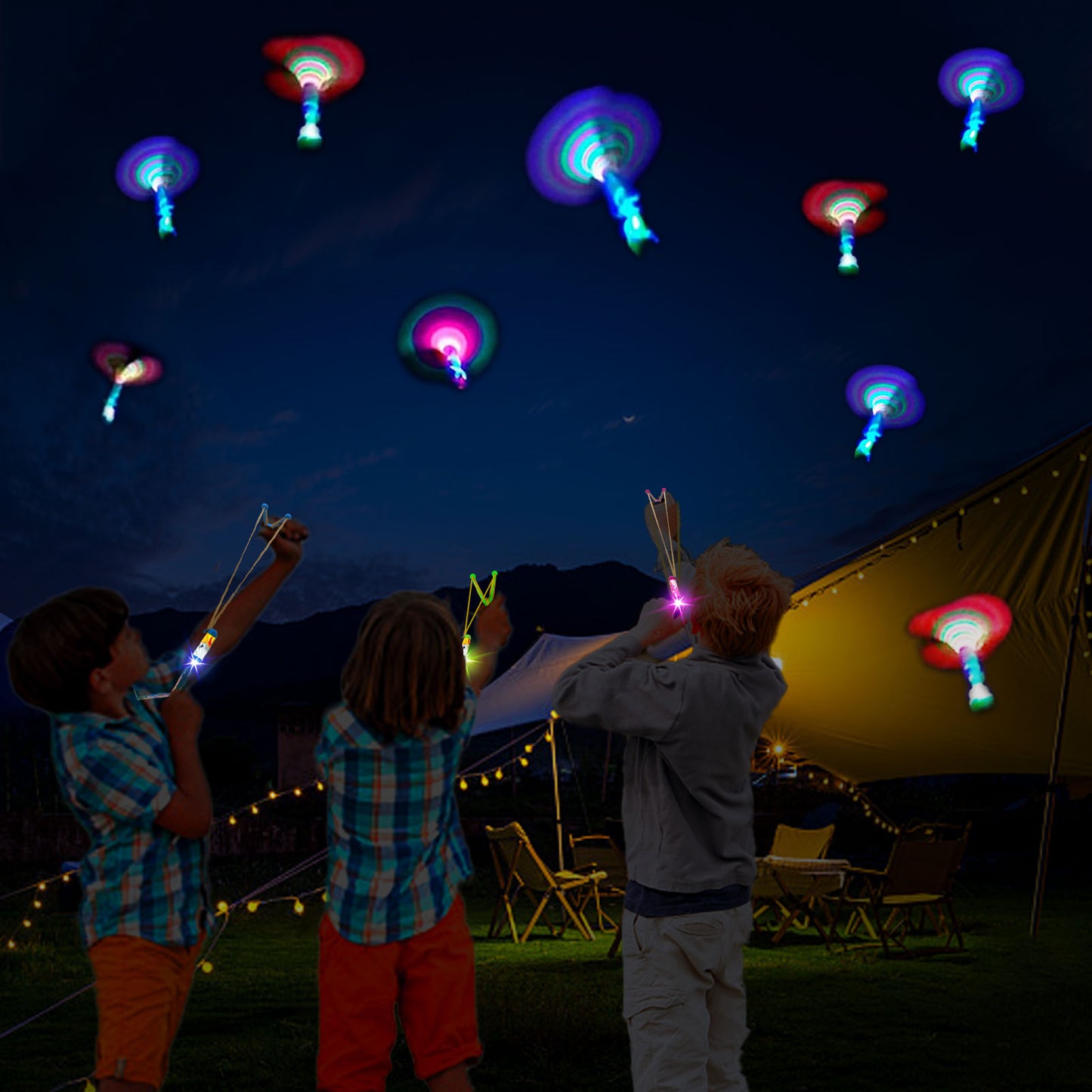 Slingshot Outdoor Toys, Glow-in-the Dark Party Supplies Toy Rocket Belt Launcher, Glow Stick Easter Basket Stuffing Birthday Christmas Gifts Party Gifts 4-8-12 Bulk toys
