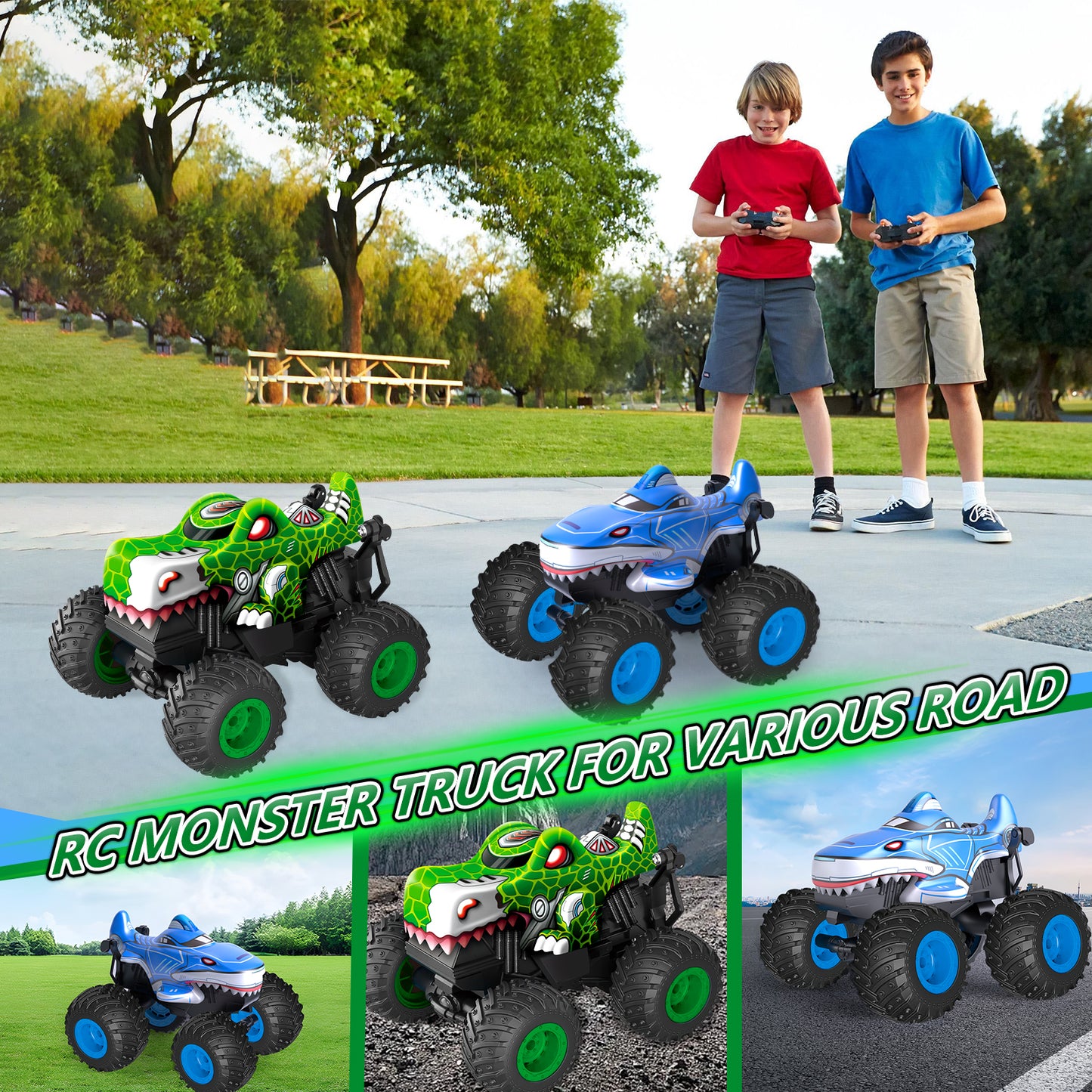 Remote Control Monster Car, All Terrain Remote Control Monster Truck, RC Monster Car Toy Truck with Music LED Light, RC Monster Truck for Boys 4-7 8-12 Girls Kids