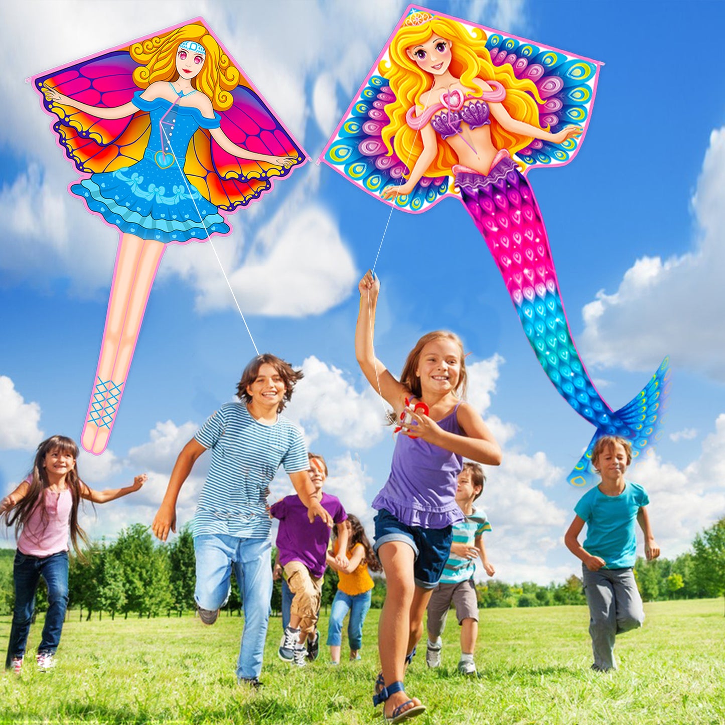 Kites for Kids Ages 4-8 8-12 | Large Blue Fairy Kites Girls Boys Adults, Easy to Fly & Assembled, Great Gift for Easter Travel Beach