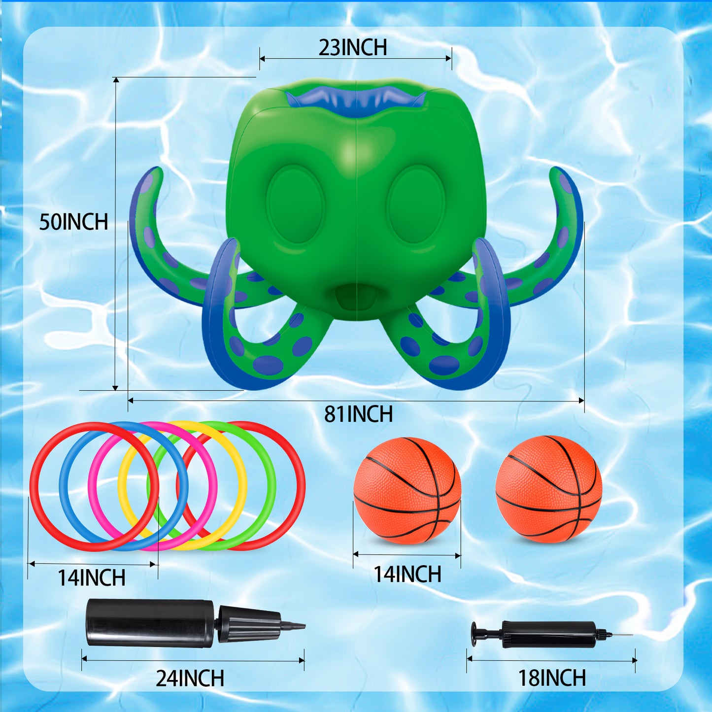 Octopus Pool Toys, Inflatable Basketball Hoop| Ring Toss Game for Indoor Outdoor Play, Cool Summer Toys for Ages 3 4 5 6 7 8 Year Old Boys Girls Adults Family Party Gift