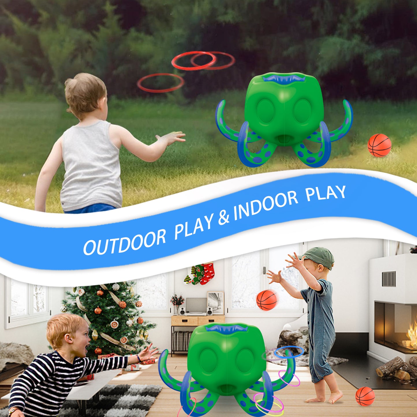 Octopus Pool Toys, Inflatable Basketball Hoop| Ring Toss Game for Indoor Outdoor Play, Cool Summer Toys for Ages 3 4 5 6 7 8 Year Old Boys Girls Adults Family Party Gift