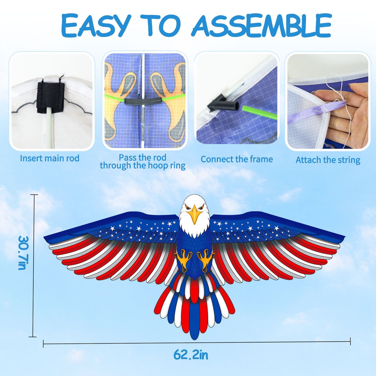 Eagle Kite for Kids and Adults, Easy to Fly, Exquisite Fabrics and Unique Structure Design, Excellent Outdoor Games and Activity Toys, Suitable for Beginners