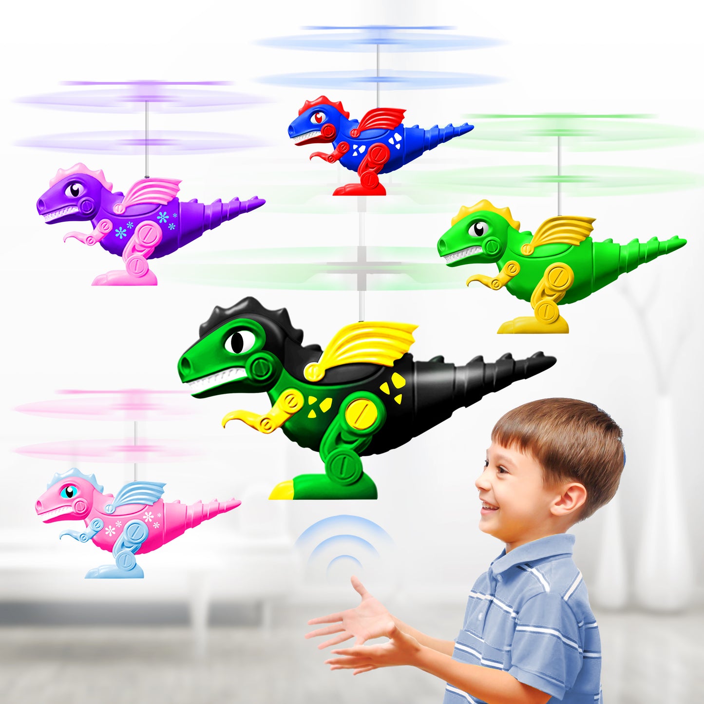 Sensor Flight Dinosaur Helicopter Toys,Robot Dinosaur Toys for Boys Girls with LED Lights & Gyro-Flying Drone Toys for 6+ Year Old Cool Stuff, Easy to Fly Forward & Turn Left/Right