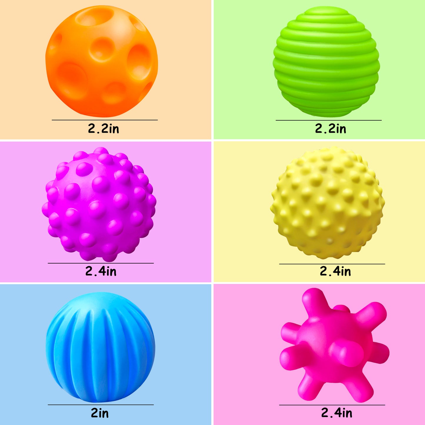 Baby Sensory Toys Toddler Balls Texture - Multi Ball Set Massage Soft Ball Teething Toy 6 Pack