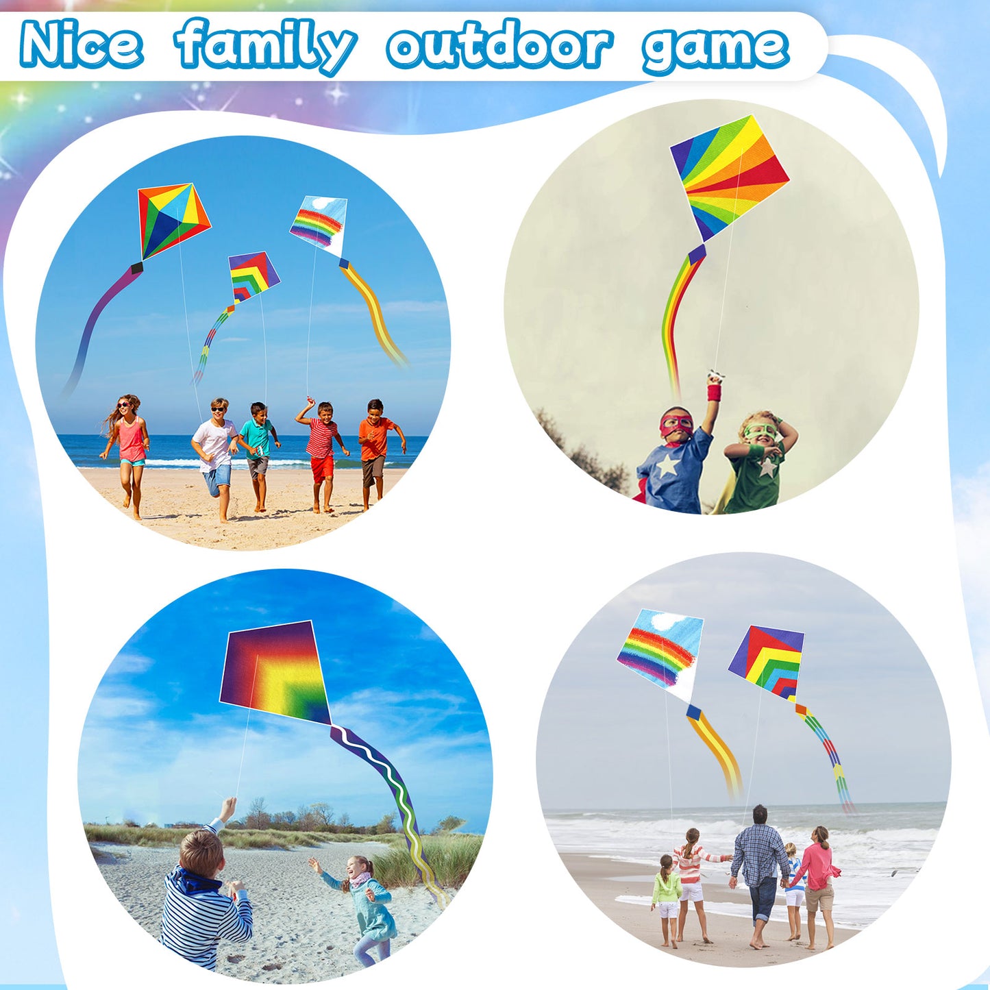 Kites for Children, Easy to Fly Rainbow Delta Kites for Kids Ages 4-12, Perfect for Beginners, Outdoor Beach Toys with Colorful Tail, Kites and Flying Toys for Kids and Adults