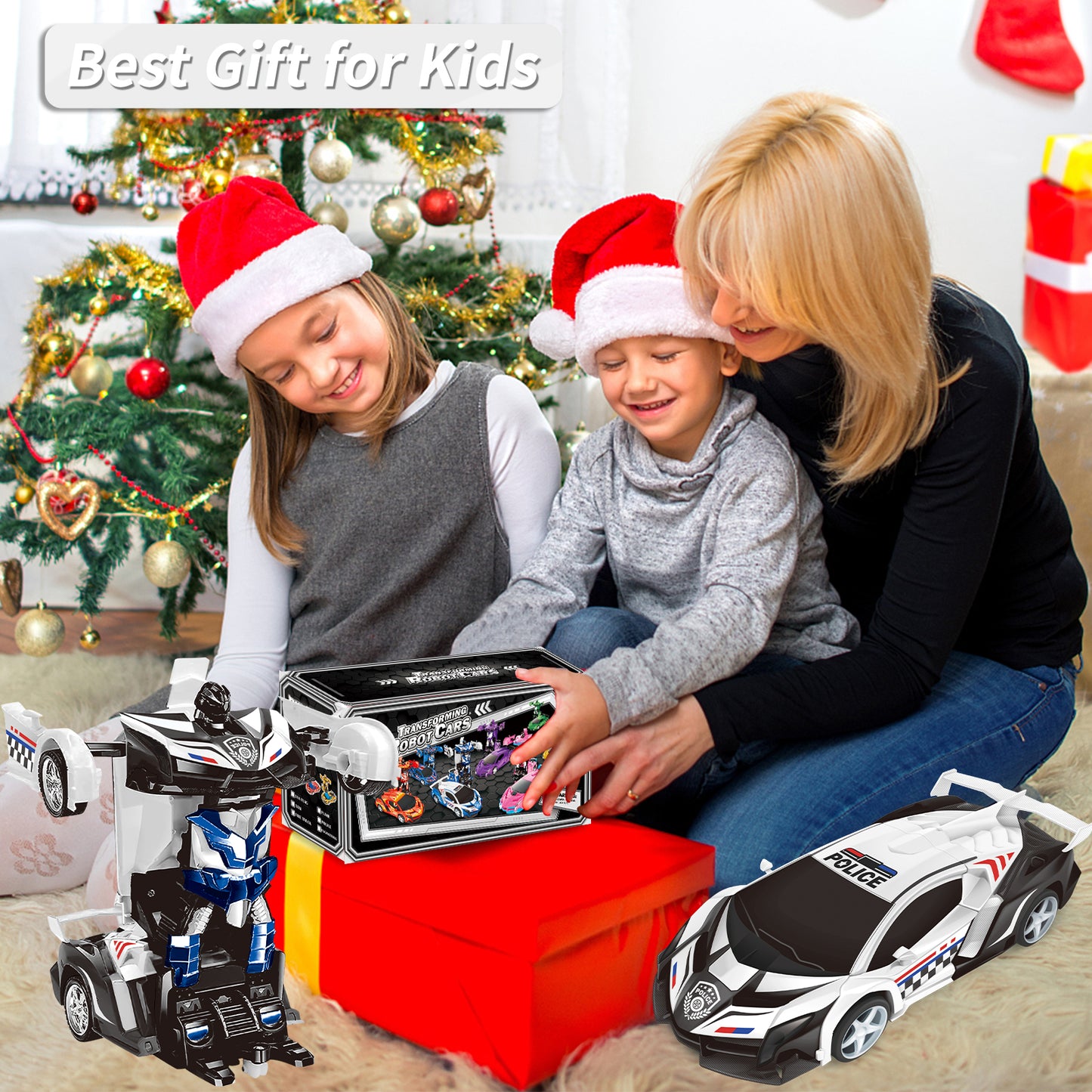 Remote Control Car Transform Car Robot Toy for Kids,1:18 Scale High Speed RC Cars Racing Car with 360°Rotating for Boys 3 4 5 6 7 8 9 Years Old Birthday-Police