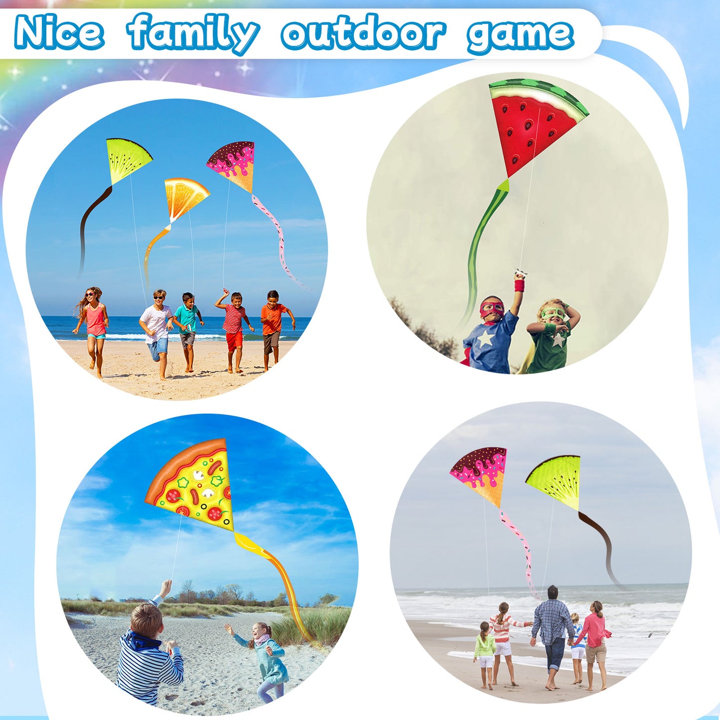 Flying Fruit Kites- Sector Single Line Kite with Colorful Tail Ribbons for Kids Ages 4-8, 8-12 & Adults - Easy to Fly for Toddlers & Beginners