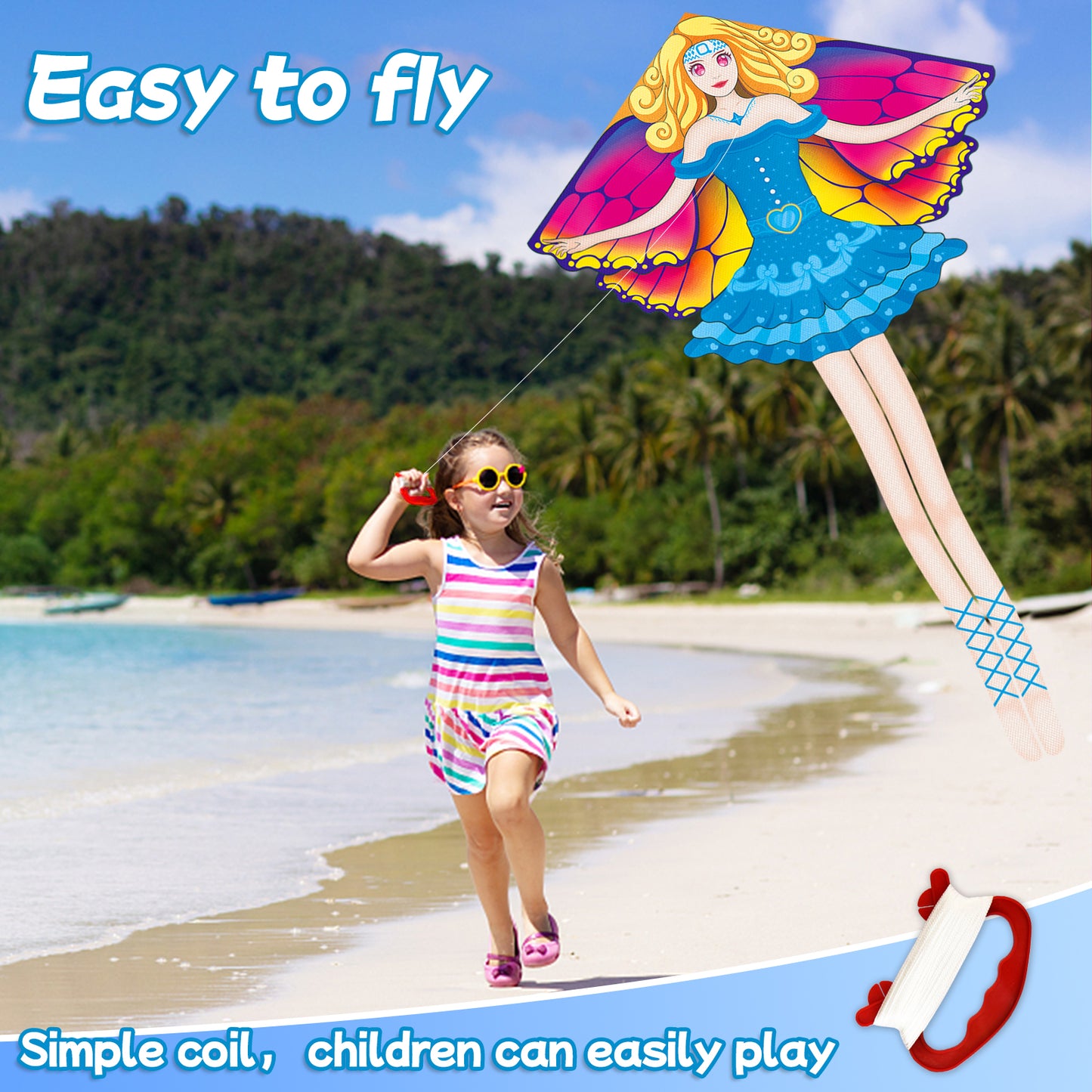 Kites for Kids Ages 4-8 8-12 | Large Blue Fairy Kites Girls Boys Adults, Easy to Fly & Assembled, Great Gift for Easter Travel Beach