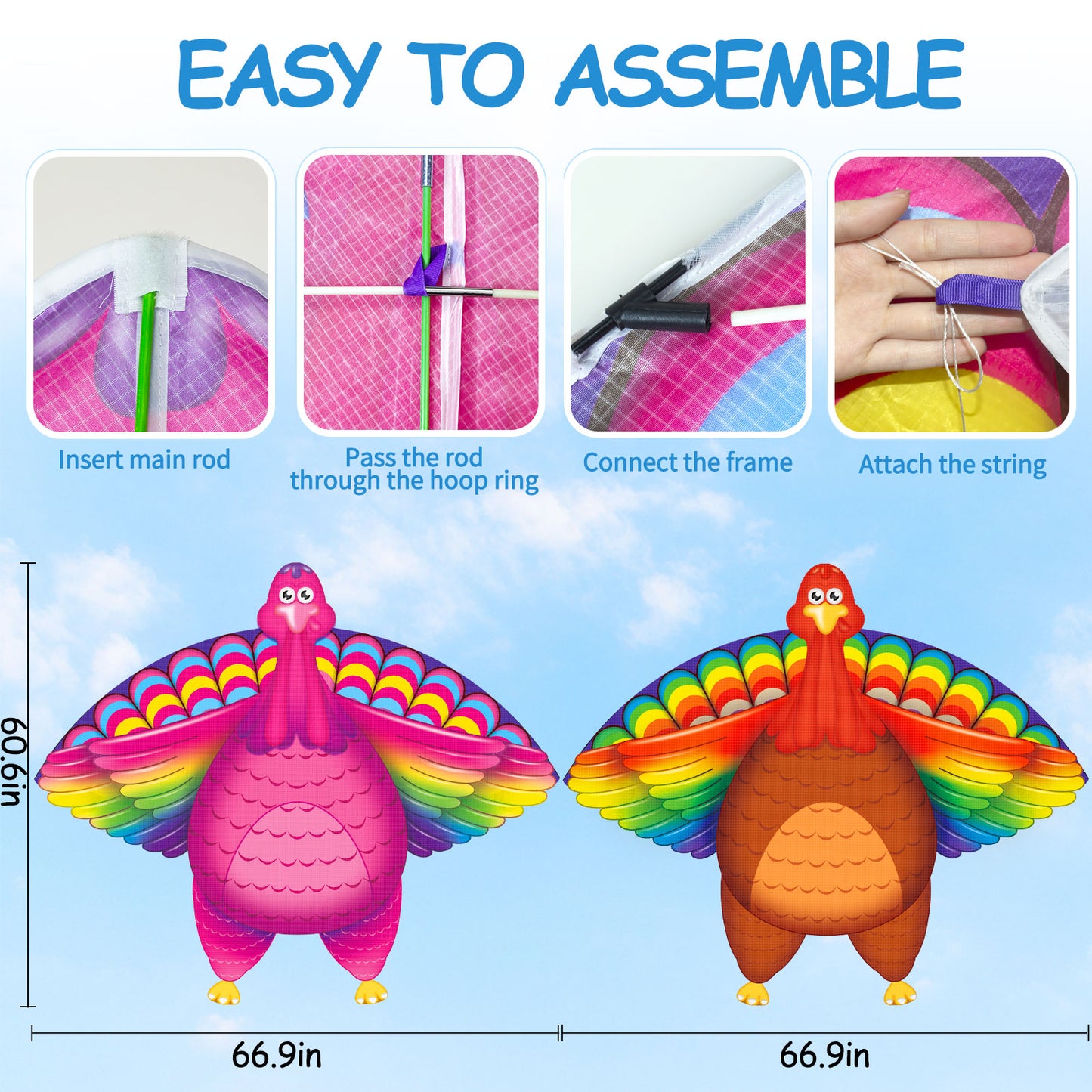 YongnKids Pink Turkey Kite for Kids and Adults Easy to Fly
