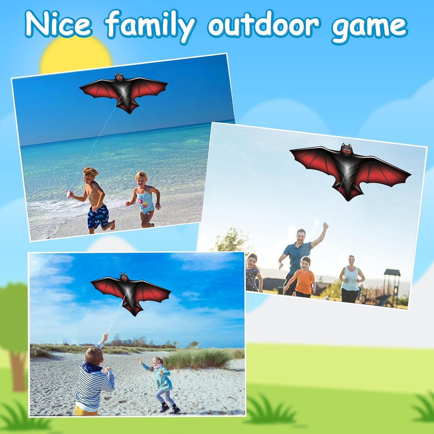 Large Kite for Children and Adults,Black Bat Kite with 328ft Kite String and Kite Bag,Easy to Fly Kids Kite for Beginners,Kites for Outdoor Family Activities Party Games Easy to Carry
