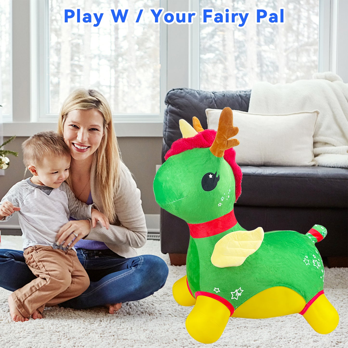 Bouncy Horse - Baby Toys Inflatable Plush Bouncing Dinosaur Hopper, Indoor Outdoor Toys Ride On Animal with Pump for Boys Girls Toddlers Birthday Party Gifts