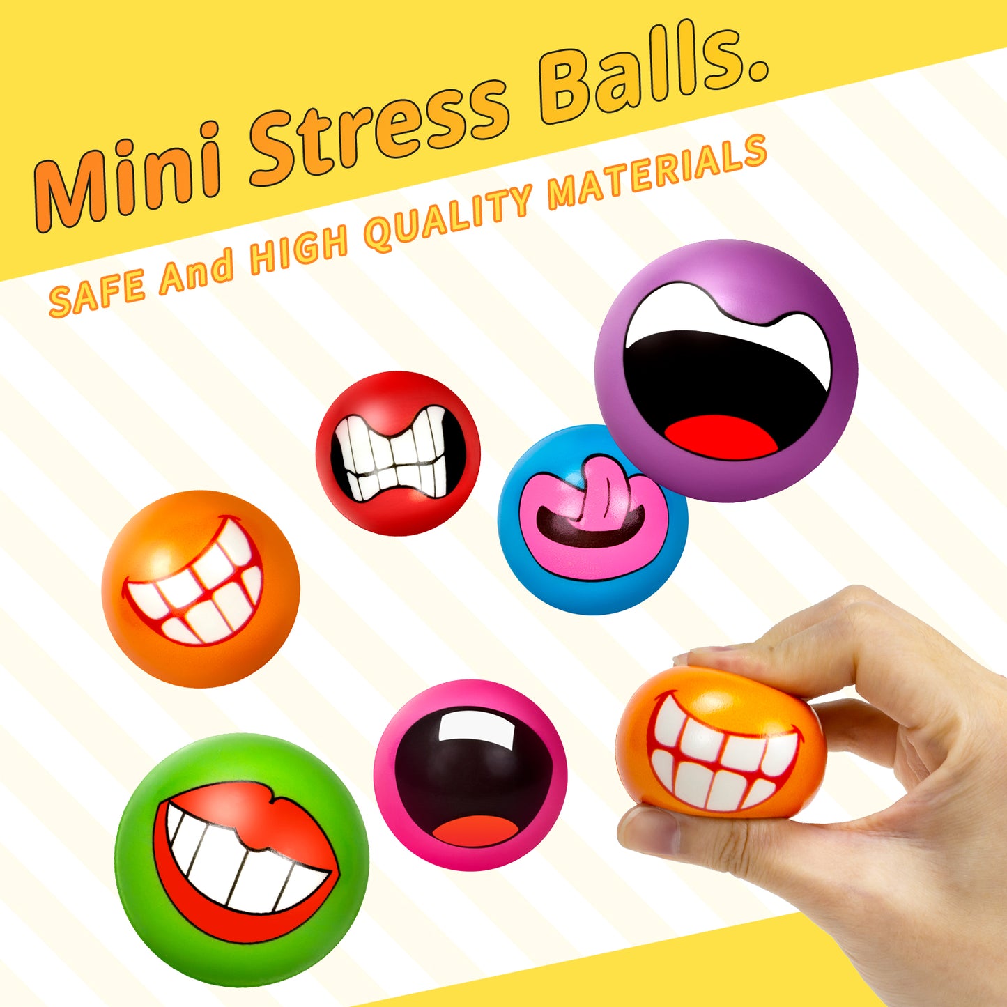 50 Pieces Mini Stress Balls for Adults Kids Party Favors,Soft Squeeze Balls Sensory Fidget Ball Toys Carnival Prizes, Colorful Expressions Stress Ball Bulk Birthday Gifts for Boys and Girls