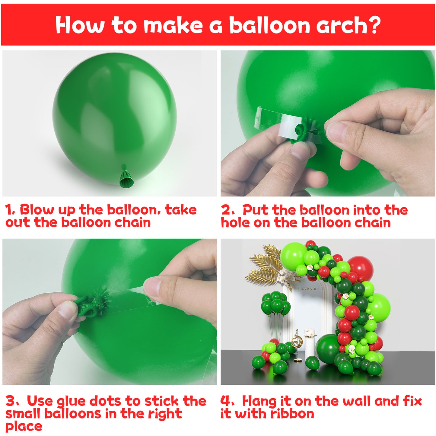 Merry Christmas Balloon Garland Arch Kit Include Xmas Latex Balloons Candy Foil and Candy Cane Balloons for Wintertime Holiday New Year Birthday Party Decoration Supplies(Red and Green)